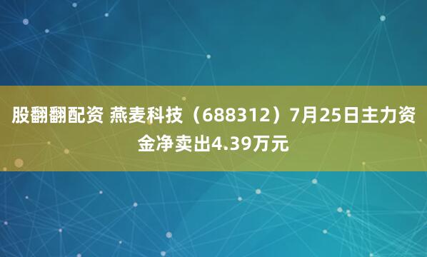 股翻翻配资 燕麦科技（688312）7月25日主力资金净卖出4.39万元