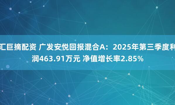 汇巨摘配资 广发安悦回报混合A：2025年第三季度利润463.91万元 净值增长率2.85%