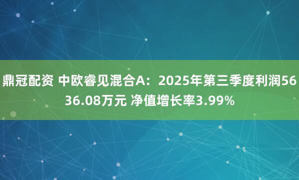 鼎冠配资 中欧睿见混合A：2025年第三季度利润5636.08万元 净值增长率3.99%