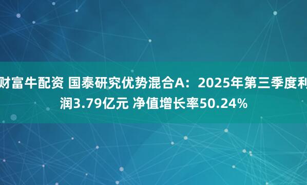 财富牛配资 国泰研究优势混合A：2025年第三季度利润3.79亿元 净值增长率50.24%